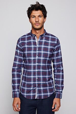 Slim Fit Kareli Pamuklu Kolay Ütü Erkek Gömlek