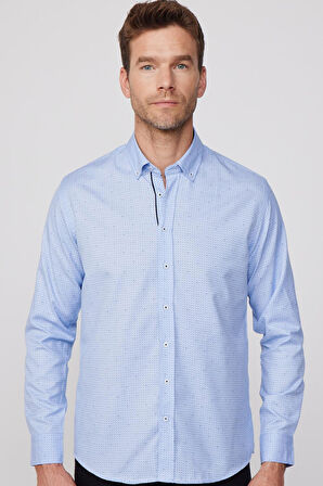 Erkek Regular Fit Klasik Kesim Düğmeli Yaka Pamuklu Kolay Ütü Baskılı Gömlek