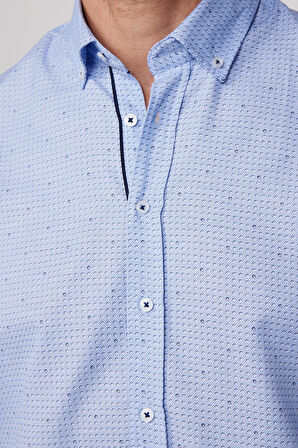 Erkek Regular Fit Klasik Kesim Düğmeli Yaka Pamuklu Kolay Ütü Baskılı Gömlek