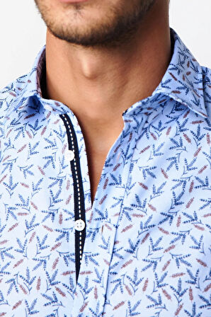 Slim Fit Uzun Kollu Dar Kesim Baskılı Oxford Doku Erkek Gömlek