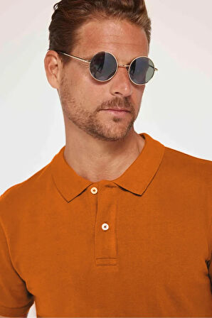 Erkek Slim Fit Dar Kesim %100 Pamuk Düz Pike Kahverengi Polo Yaka Tişört