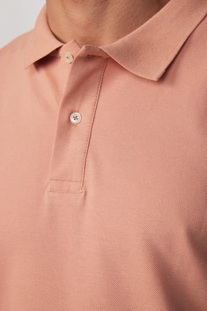 Erkek Slim Fit Dar Kesim %100 Pamuk Düz Pike Somon Renk Polo Yaka Tişört