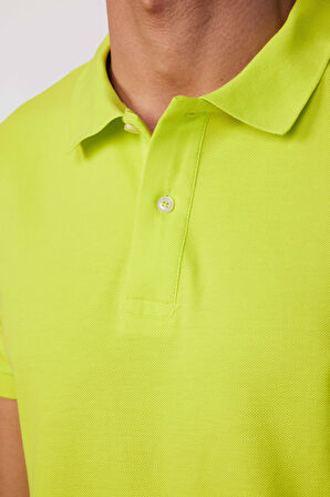 Erkek Slim Fit Dar Kesim %100 Pamuk Düz Pike Yeşil Polo Yaka Tişört