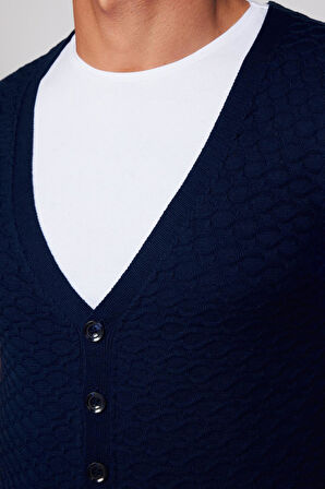 Slim Fit Desenli Lacivert Erkek Yelek