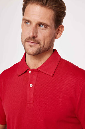 Erkek Slim Fit Dar Kesim %100 Pamuk Desenli Bordo Polo Yaka Tişört
