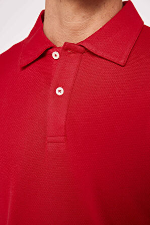 Erkek Slim Fit Dar Kesim %100 Pamuk Desenli Bordo Polo Yaka Tişört