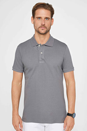 Erkek Slim Fit Dar Kesim %100 Pamuk Düz Pike Füme Polo Yaka Tişört
