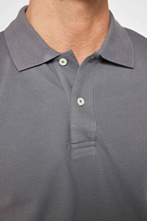 Erkek Slim Fit Dar Kesim %100 Pamuk Düz Pike Füme Polo Yaka Tişört