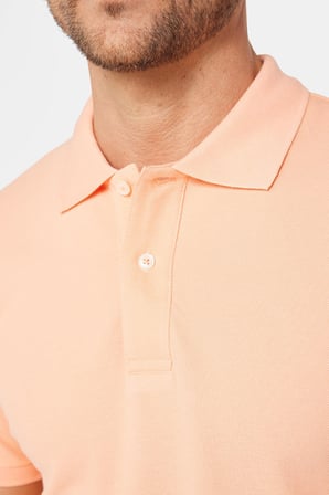 Erkek Slim Fit Dar Kesim %100 Pamuk Düz Pike Somon Renk Polo Yaka Tişört