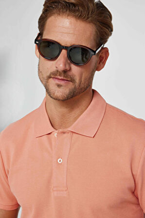 Erkek Slim Fit Dar Kesim %100 Pamuk Düz Pike Mercan Polo Yaka Tişört