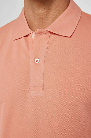 Erkek Slim Fit Dar Kesim %100 Pamuk Düz Pike Mercan Polo Yaka Tişört