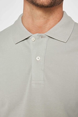 Erkek Slim Fit Dar Kesim %100 Pamuk Düz Pike Gri Polo Yaka Tişört