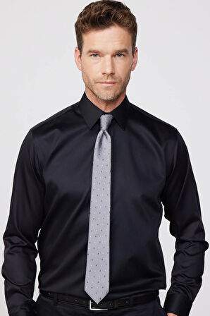 Regular Fit Siyah Non-Iron %100 Pamuk Doğa Dostu Ekoteks Belgeli Ütü Gerektirmez Gömlek