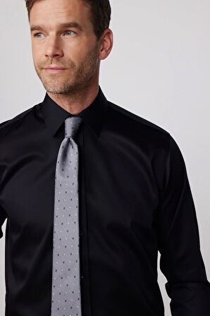 Regular Fit Siyah Non-Iron %100 Pamuk Doğa Dostu Ekoteks Belgeli Ütü Gerektirmez Gömlek