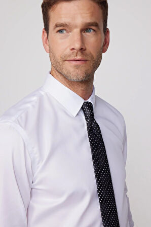 Slim Fit Beyaz Non-Iron %100 Pamuk Doğa Dostu Ekoteks Belgeli Ütü Gerektirmez Gömlek