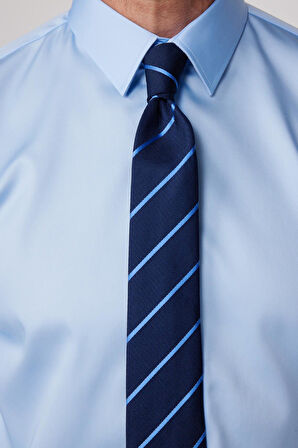 Slim Fit Mavi Non-Iron %100 Pamuk Doğa Dostu Ekoteks Belgeli Ütü Gerektirmez Gömlek