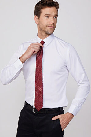 Slim Fit Beyaz Non-Iron %100 Pamuk Doğa Dostu Ekoteks Belgeli Ütü Gerektirmez Gömlek