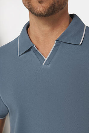 Erkek Slim Fit Dar Kesim %100 Pamuk Düz Pike Düğmesiz Antrasit Polo Yaka Tişört