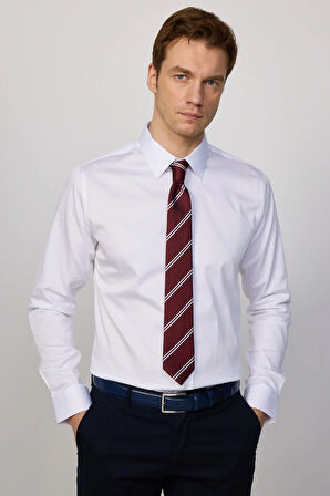 Erkek Slim Fit Dar Kesim Uzun Kollu Pamuklu Premium Seri Cotton Likralı Beyaz Gömlek