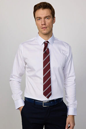 Erkek Slim Fit Dar Kesim Uzun Kollu Pamuklu Premium Seri Cotton Likralı Beyaz Gömlek