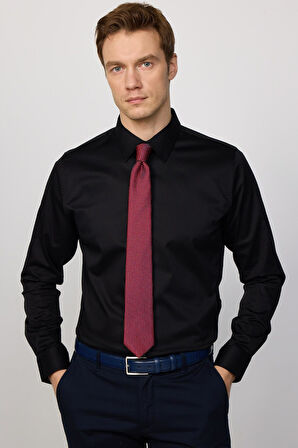 Erkek Slim Fit Dar Kesim Uzun Kollu Pamuklu Premium Seri Cotton Likralı Siyah Gömlek