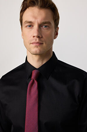 Erkek Slim Fit Dar Kesim Uzun Kollu Pamuklu Premium Seri Cotton Likralı Siyah Gömlek