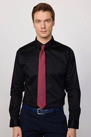 Erkek Slim Fit Dar Kesim Uzun Kollu Pamuklu Premium Seri Cotton Likralı Siyah Gömlek