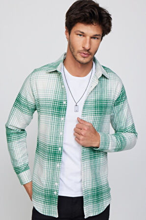 Erkek Slim Fit Dar Kesim Uzun Kollu Kareli Kışlık Oduncu Gömlek