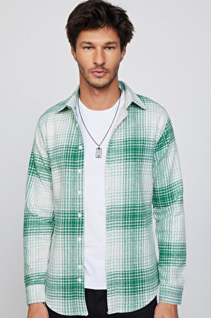 Erkek Slim Fit Dar Kesim Uzun Kollu Kareli Kışlık Oduncu Gömlek