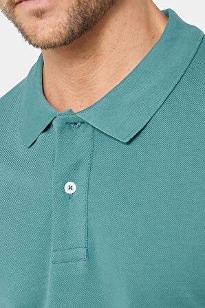 Erkek Slim Fit Dar Kesim %100 Pamuk Düz Pike Mavi Polo Yaka Tişört