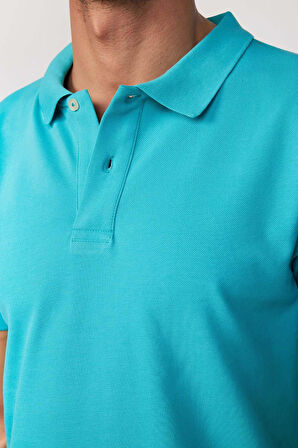 Erkek Slim Fit Dar Kesim %100 Pamuk Düz Pike Yeşil Polo Yaka Tişört