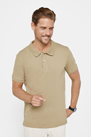 Erkek Slim Fit Dar Kesim %100 Pamuk Düz Pike Kahverengi Polo Yaka Tişört