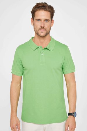 Erkek Slim Fit Dar Kesim %100 Pamuk Düz Pike Yeşil Polo Yaka Tişört