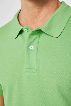 Erkek Slim Fit Dar Kesim %100 Pamuk Düz Pike Yeşil Polo Yaka Tişört