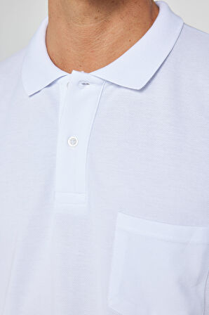 Erkek Regular Fit Klasik Kesim %100 Pamuk Düz Pike Beyaz Polo Yaka Tişört