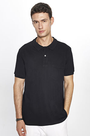 Erkek Regular Fit Klasik Kesim %100 Pamuk Düz Pike Siyah Polo Yaka Tişört
