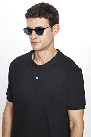 Erkek Regular Fit Klasik Kesim %100 Pamuk Düz Pike Siyah Polo Yaka Tişört