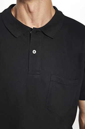 Erkek Regular Fit Klasik Kesim %100 Pamuk Düz Pike Siyah Polo Yaka Tişört