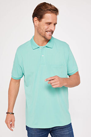 Erkek Regular Fit Klasik Kesim %100 Pamuk Düz Pike Mint Polo Yaka Tişört
