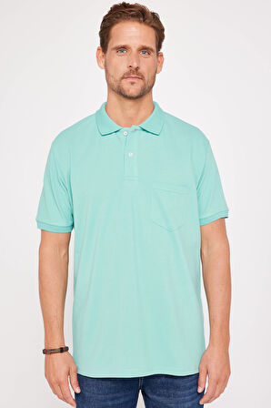 Erkek Regular Fit Klasik Kesim %100 Pamuk Düz Pike Mint Polo Yaka Tişört