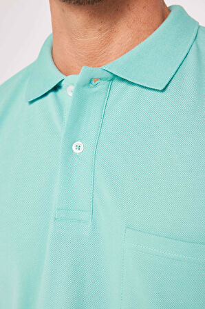 Erkek Regular Fit Klasik Kesim %100 Pamuk Düz Pike Mint Polo Yaka Tişört