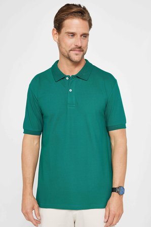Erkek Regular Fit Klasik Kesim %100 Pamuk Düz Pike Yeşil Polo Yaka Tişört