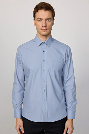 Erkek Regular Fit Klasik Kesim Pamuklu Kolay Ütü Düz Gri Gömlek