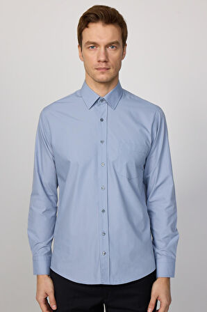 Erkek Regular Fit Klasik Kesim Pamuklu Kolay Ütü Düz Gri Gömlek