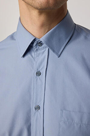 Erkek Regular Fit Klasik Kesim Pamuklu Kolay Ütü Düz Gri Gömlek