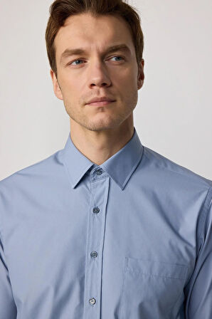 Erkek Regular Fit Klasik Kesim Pamuklu Kolay Ütü Düz Gri Gömlek