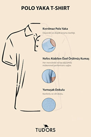 Erkek Slim Fit Dar Kesim Pamuklu Yumuşak Dokulu Serin Tutan Kumaş Düz Pike Mavi Polo Yaka Tişört