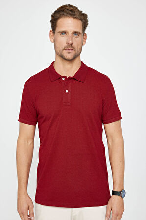 Erkek Slim Fit Dar Kesim Pamuklu Yumuşak Dokulu Serin Tutan Kumaş Düz Pike Bordo Polo Yaka Tişört