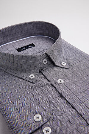 Büyük Beden Uzun Kollu Düğmeli Yaka Kareli Pamuklu Erkek Gömlek