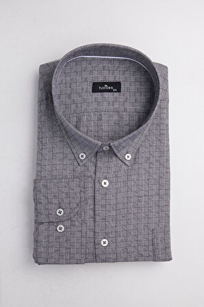 Büyük Beden Uzun Kollu Düğmeli Yaka Kareli Pamuklu Erkek Gömlek